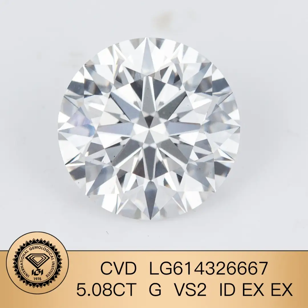 Messi Jewelry Lab Diamond CVD Round IGI LG61432667 5.08Ct G VS2 ID ex 1
