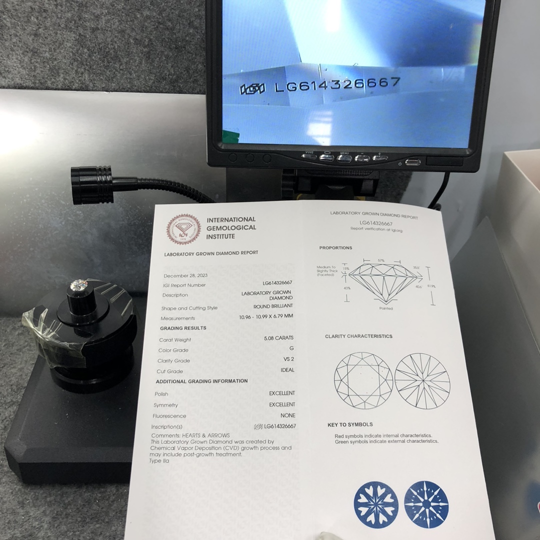 Messi Alahas Lab Diamond CVD Round IGI LG614326667 5.08CT G VS2 ID EX EX 11