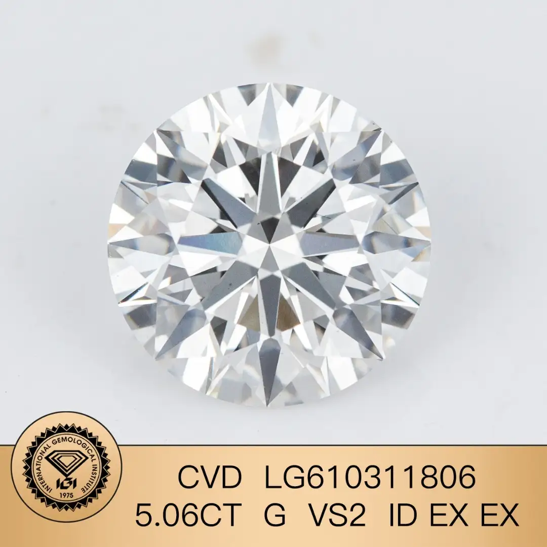 Messi Jewlery Lab Diamond CVD Round Brilliant LG610311806 5.06ct G vs2 1