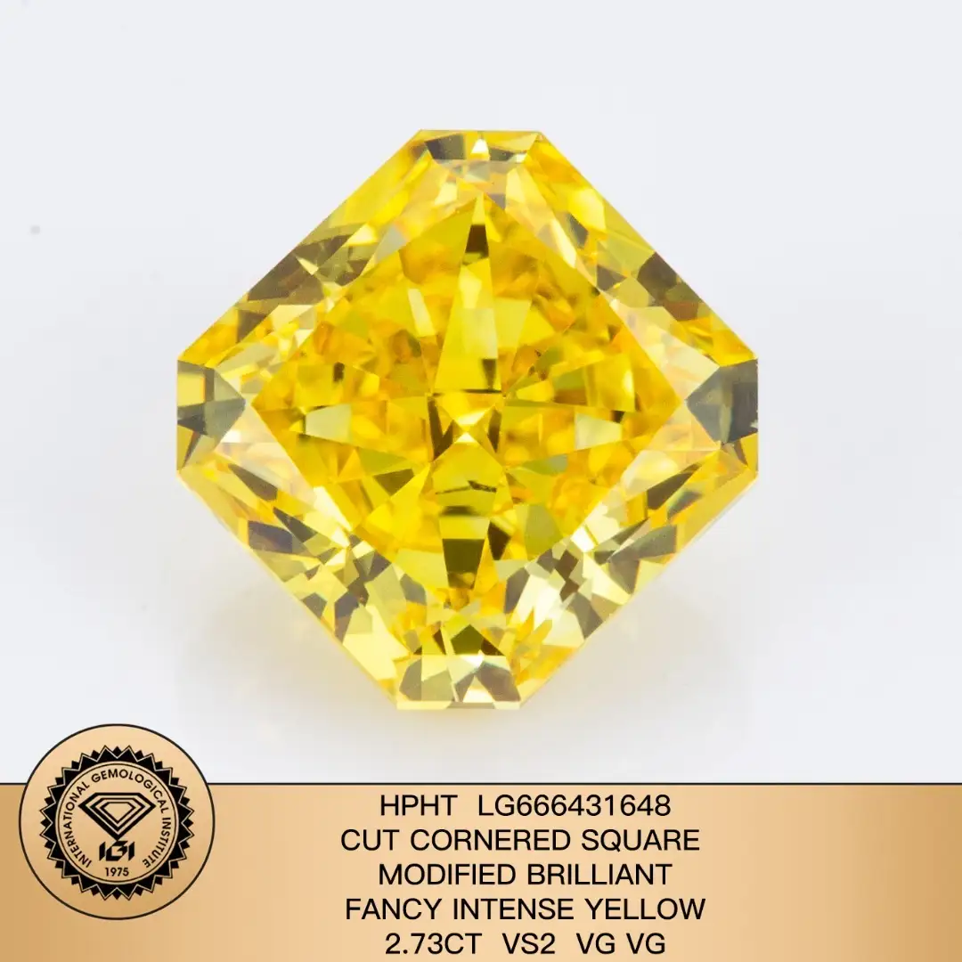 Cuscino giallo intenso di fantasia 2.73carat vs2 VG VG Lab Grown Diamond con certificato IGI LG666431648 1