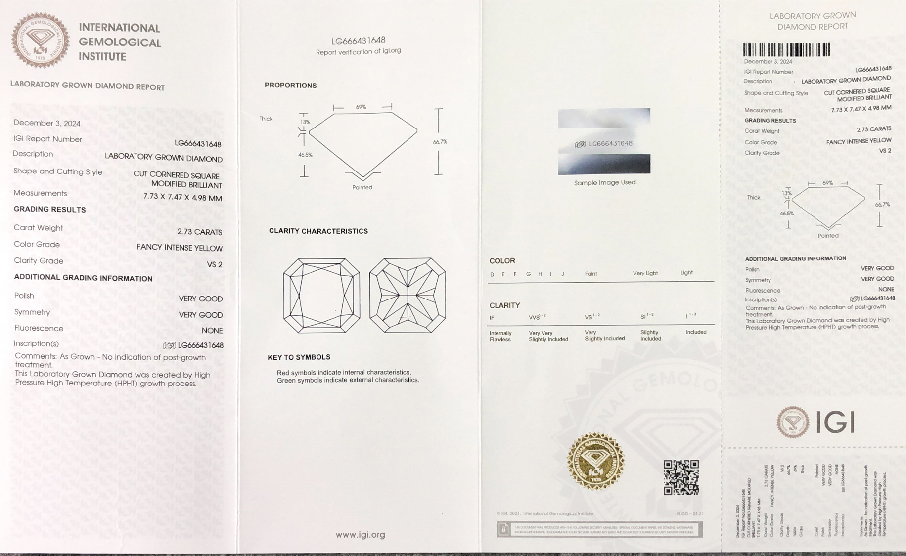 Fancy Intense Yellow Cushion 2.73carat VS2 VG VG Lab Grown Diamond with IGI Certificate LG666431648 9