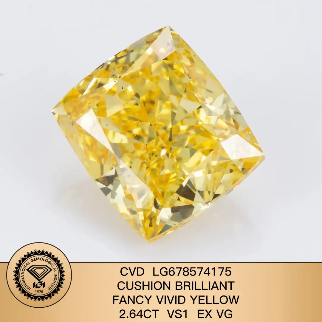 Cuscino brillante fantasia vivido giallo vivido 2.64carat vs1 ex vg con igi lg678574175 1