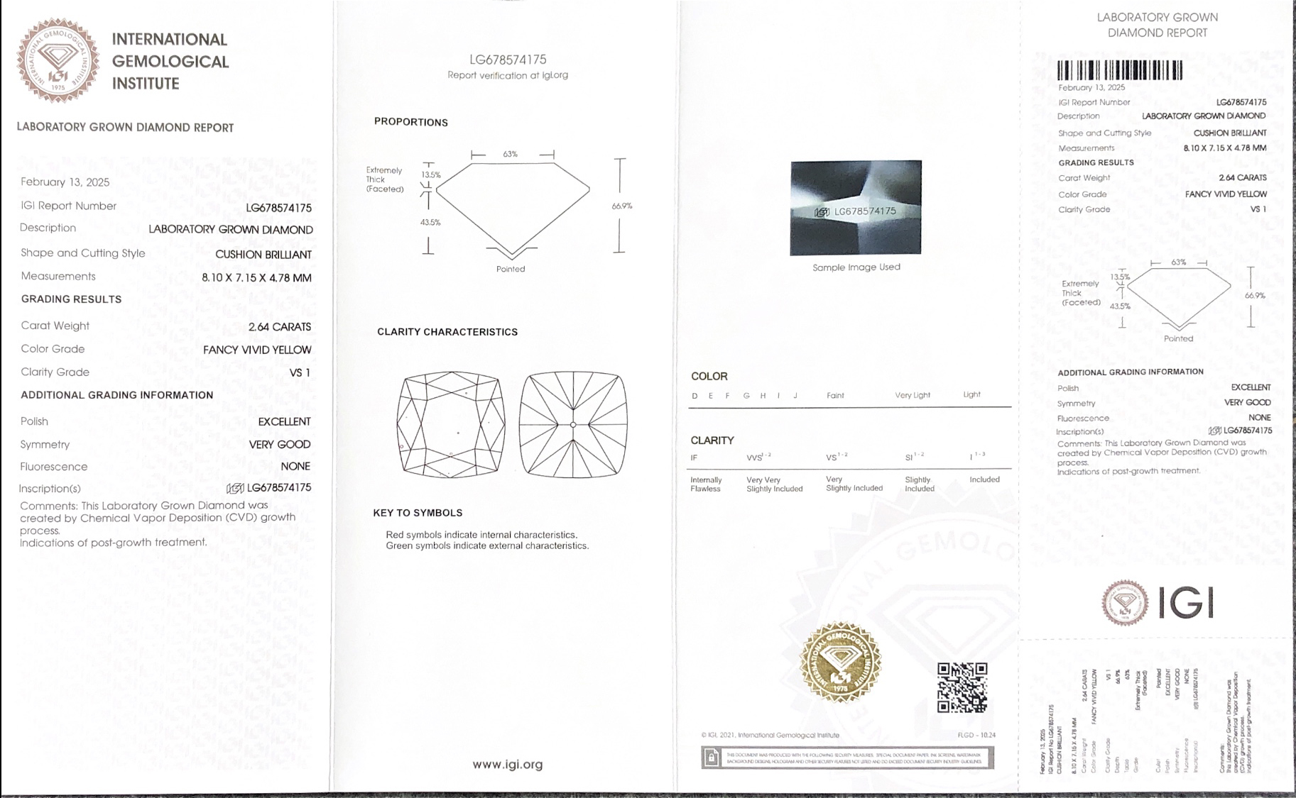 Cushion Brilliant Fancy Vivid Yellow 2.64carat VS1 EX VG with IGI LG678574175 9