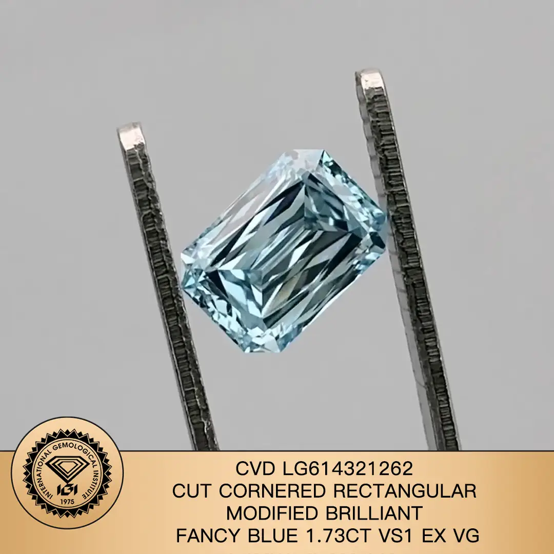1.73ct CVD RECTALGLE ANGOLATO MODIFICATO BLU MODIFICATO VS1 EX VG LG614321262 | Gioielli Messi 1