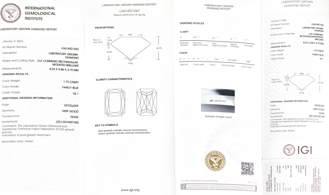 1.73CT CVD Cornered Rectangle Giusab Fancy Blue VS1 EX VG LG614321262 | Messi Alahas 8