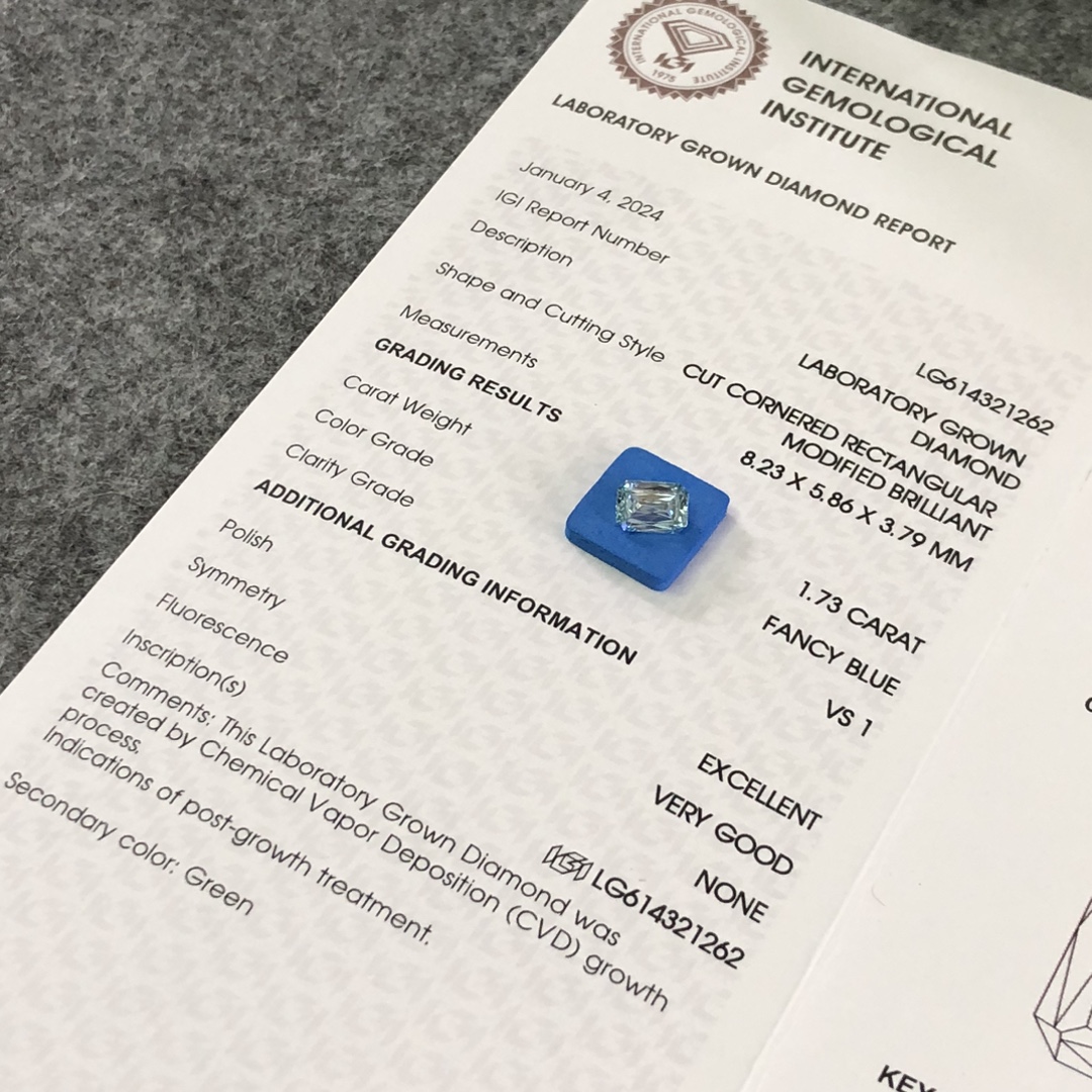 1.73CT CVD Cornered Rectangle Giusab Fancy Blue VS1 EX VG LG614321262 | Messi Alahas 7