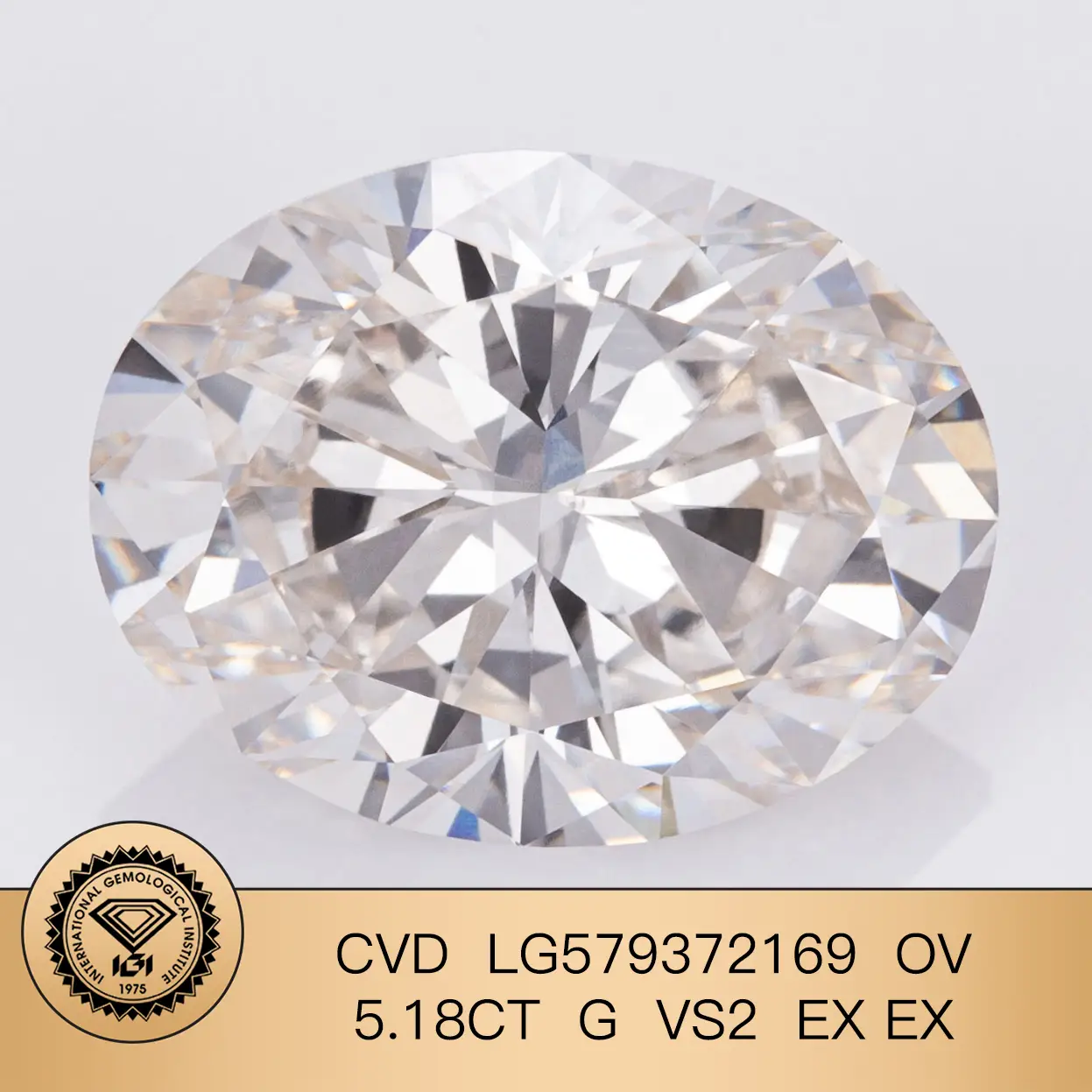 Forma ovale 5.18Carat G VS2 EX EX CVD Lab Diamond con certificato IGI LG579372169 1