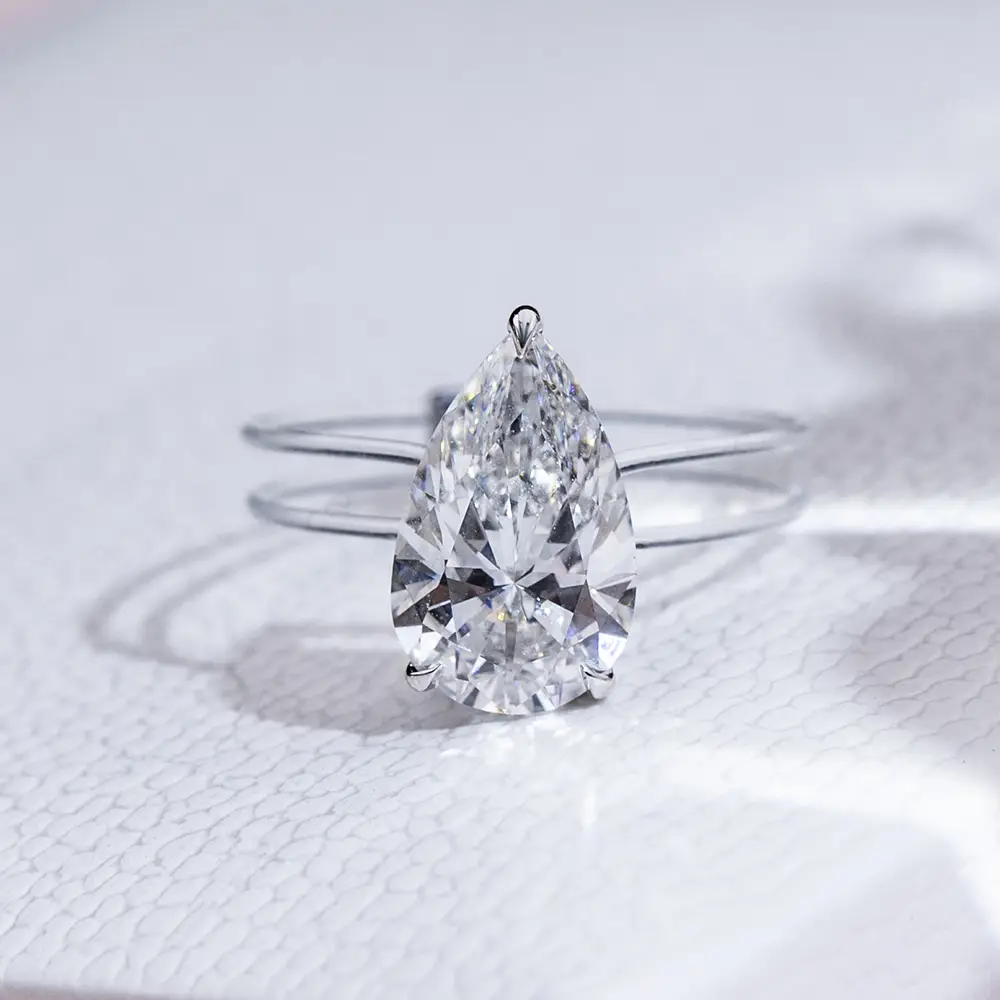 MSR-1762 Fashion 18K White Gold Pear Lab Grown Diamond Specia Custom Ring 1