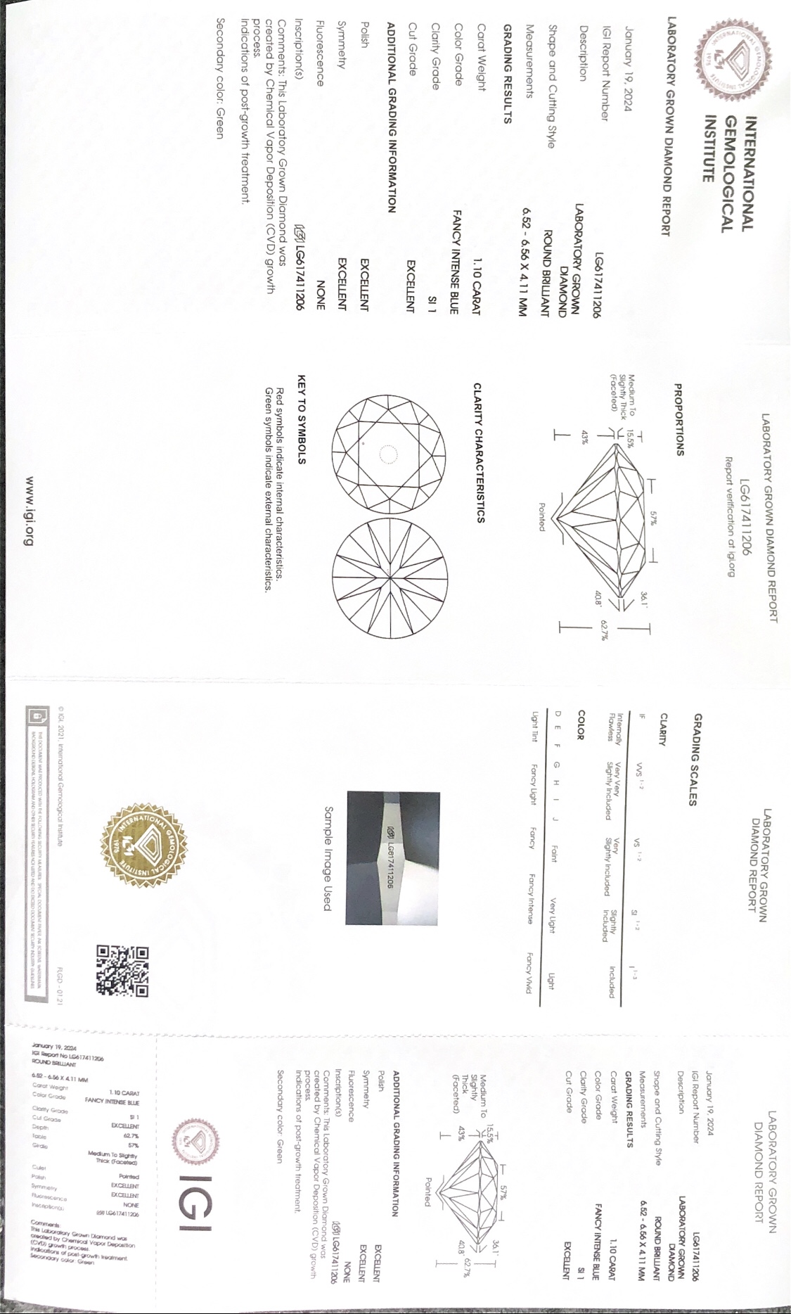Messi Alahas Fancy Intense Blue 1.10CT Round SI1 EX EX EX CVD Lab Diamond LG617411206 9