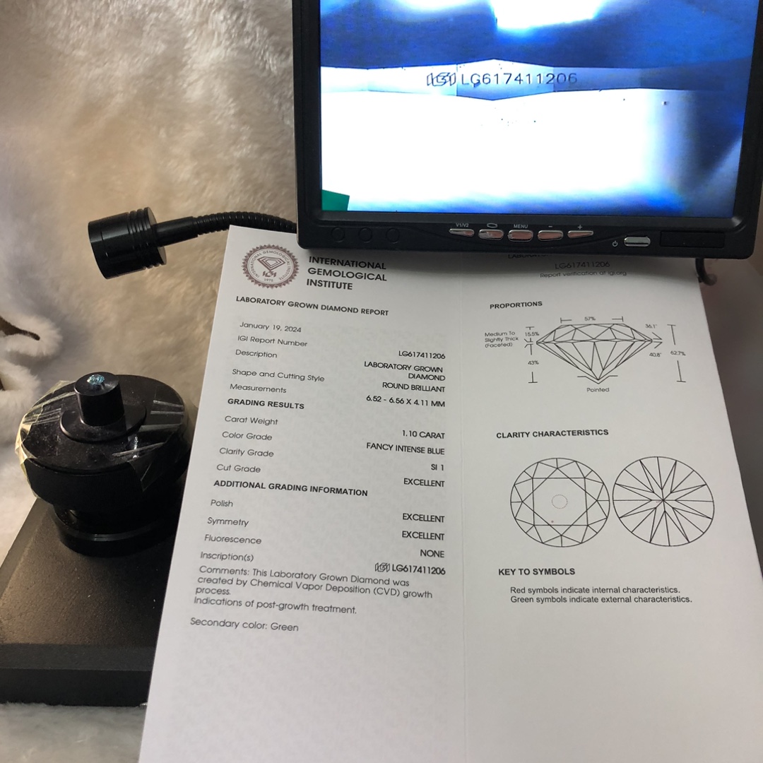 Messi Alahas Fancy Intense Blue 1.10CT Round SI1 EX EX EX CVD Lab Diamond LG617411206 13