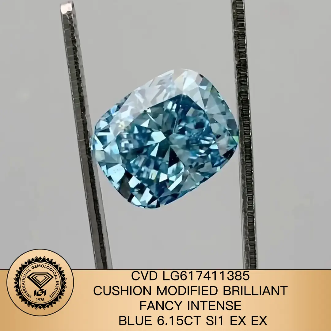 Messi Jewelry Lab Diamond Cushion modificato Brilliant Fancy Blue Blu 6.15ct SI1 CVD LG617411385 1