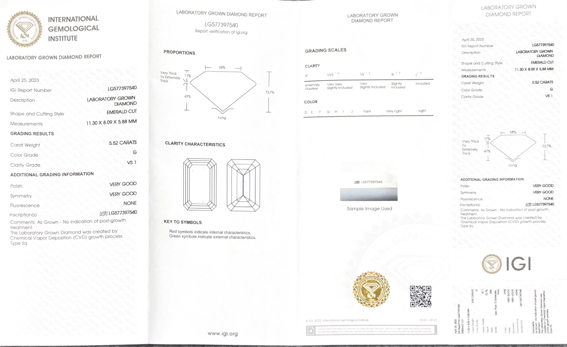 Lab Grown Diamond Emerald 5.52CT G VS1 VG VG Para sa Diamond Alahas LG577397540 | Messi Alahas 7