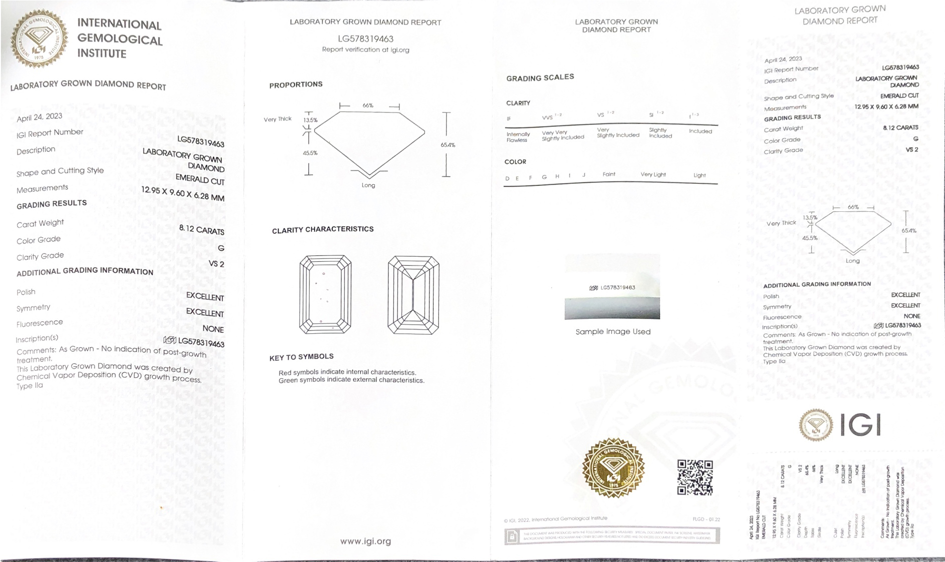 CVD Lab Grown Diamond Emerald Cut 8.12CT G VS2 EX EX LG578319463 | Messi Alahas 8