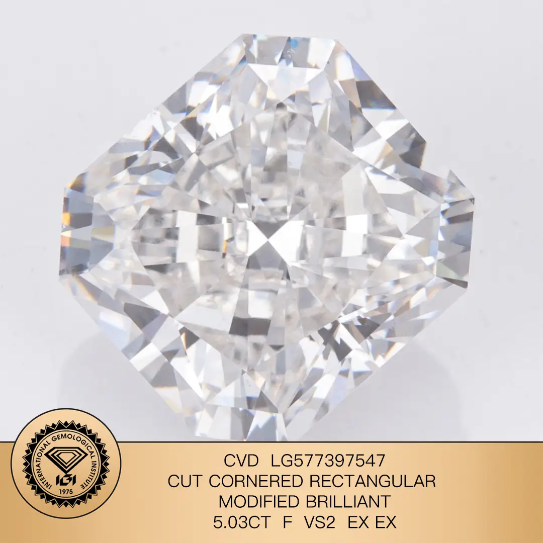 5.03ct f vs2 ex ex cvd lab diamante ad angolo rettangolare modificato luminoso taglio LG577397547 | Gioielli Messi 1
