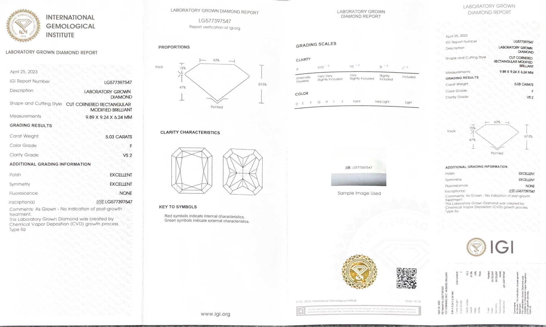 5.03CT F VS2 EX EX CVD Lab Diamond Cornered Rectangular Modified Brilliant Cut LG577397547 | Messi Jewelry 8