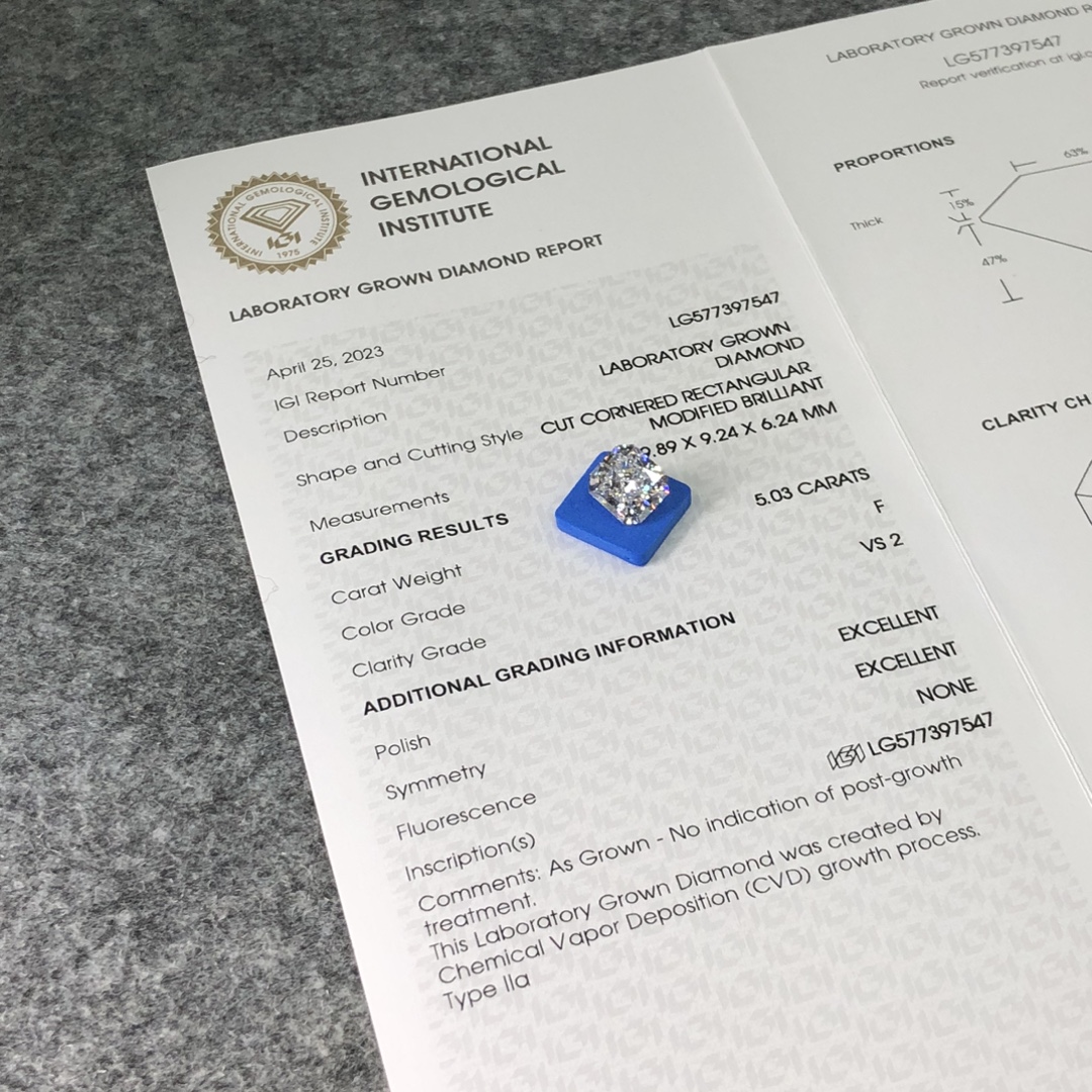 5.03CT F VS2 EX EX CVD Lab Diamond Cornered Rectangular Modified Brilliant Cut LG577397547 | Messi Jewelry 7