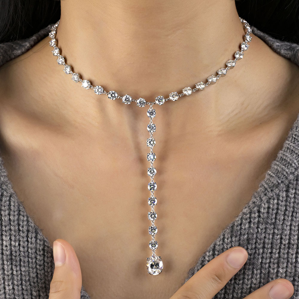 MSN-884 Lab Grown Diamond Cutom Chians Pendant White Gold Kwintas | Messi Alahas 7