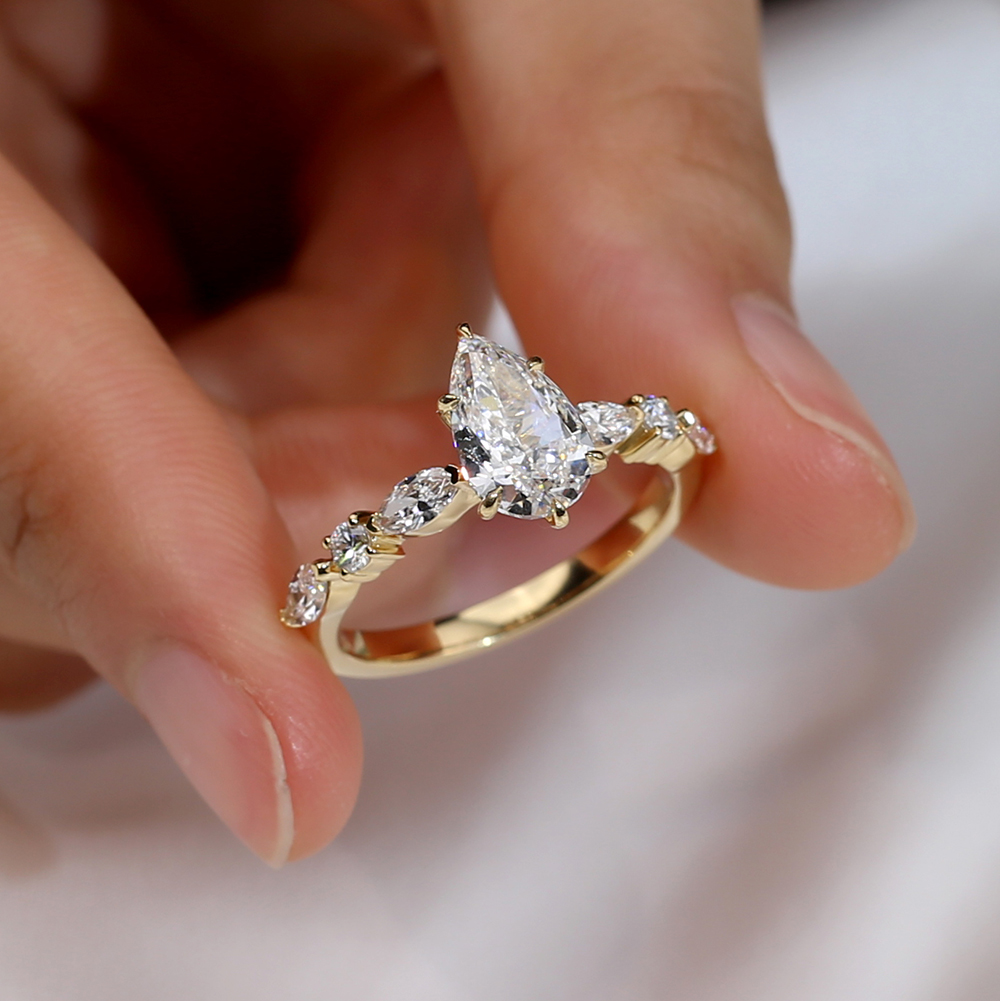 MSR-1773 Messi Jewerly Custom 18K Yellow Gold Pear Lab Grown Diamond Fancy Shape Ring 13