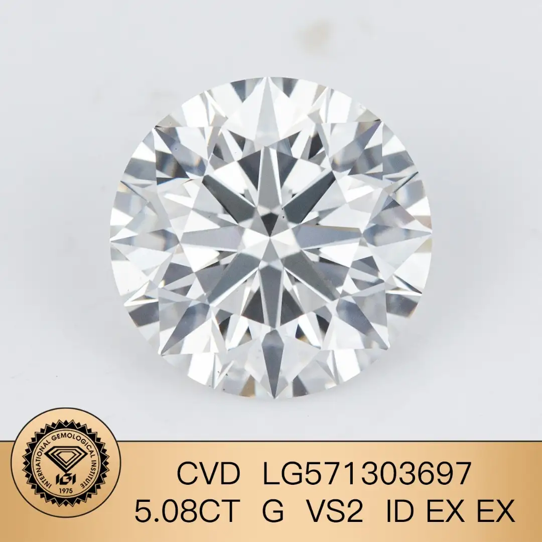 Messi Jewelry Lab Diamond Round CVD LG571303697 5.08Ct G VS2 ID ex ex 1