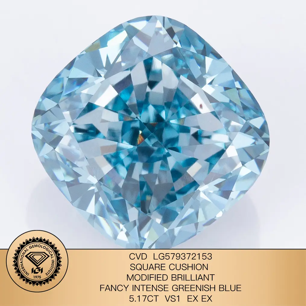 IGI Pretty 5.17ct Square Cushion Modificado brillante Fancy Fancy Intense Vierde Blue vs1 Ex Ex CVD LG579372153 1