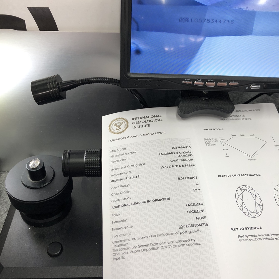 Labing maayo nga IGI Oval 5.01CT G VS2 EX EX CVD LG578344716 Lab Grown Diamond Company - Messi Alahas 18