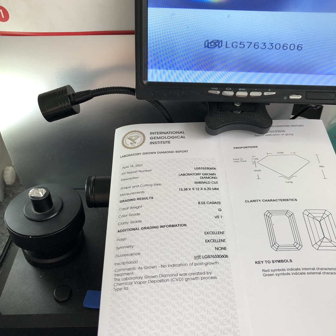 Emerald IGI Lab Grown Diamond 8.03CT G VS1 EX EX CVD LG576330606 12