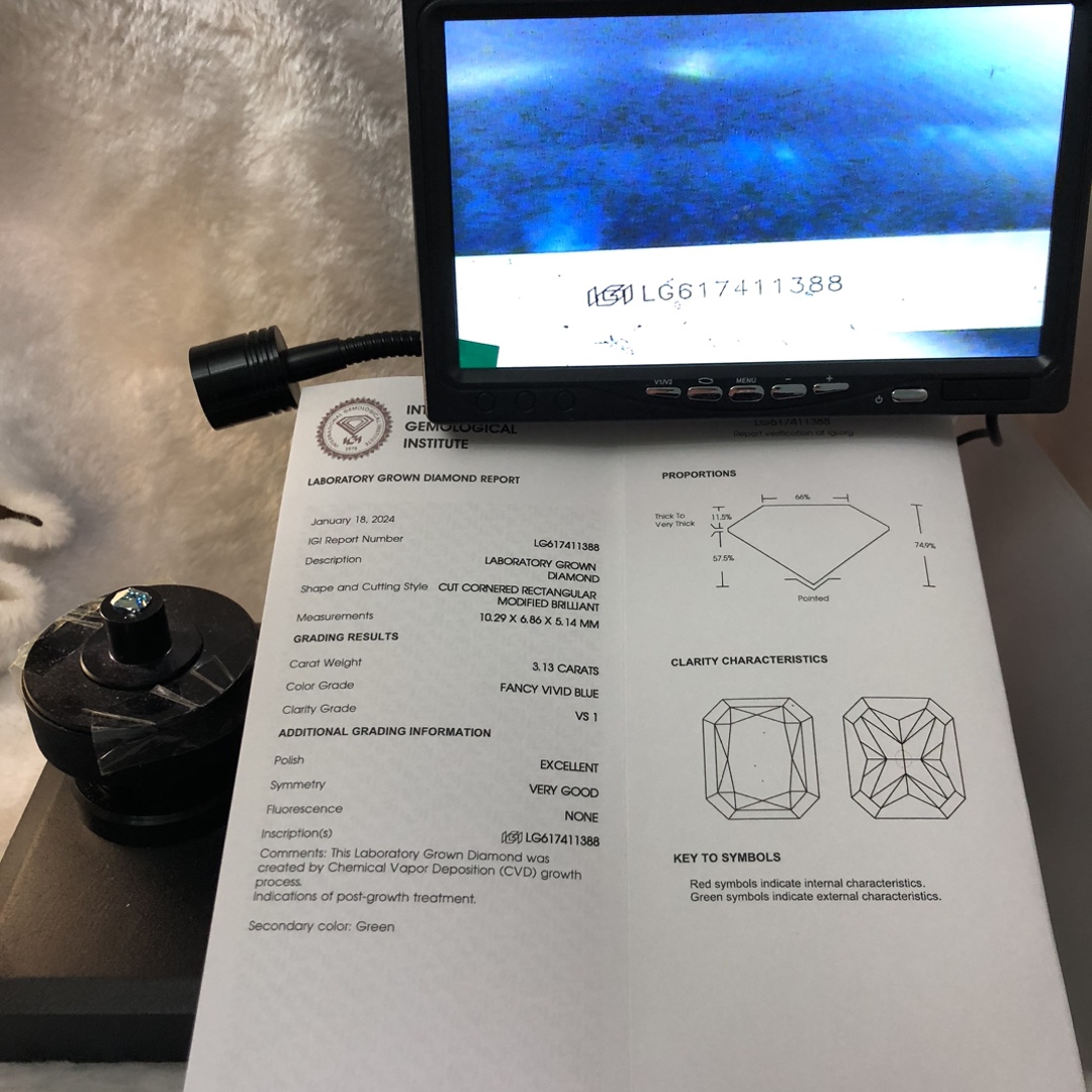 Messi Jewelry Raidant Cut Lab Diamond  FANCY VIVID BLUE 3.13CT VS1  CVD LG617411388 27