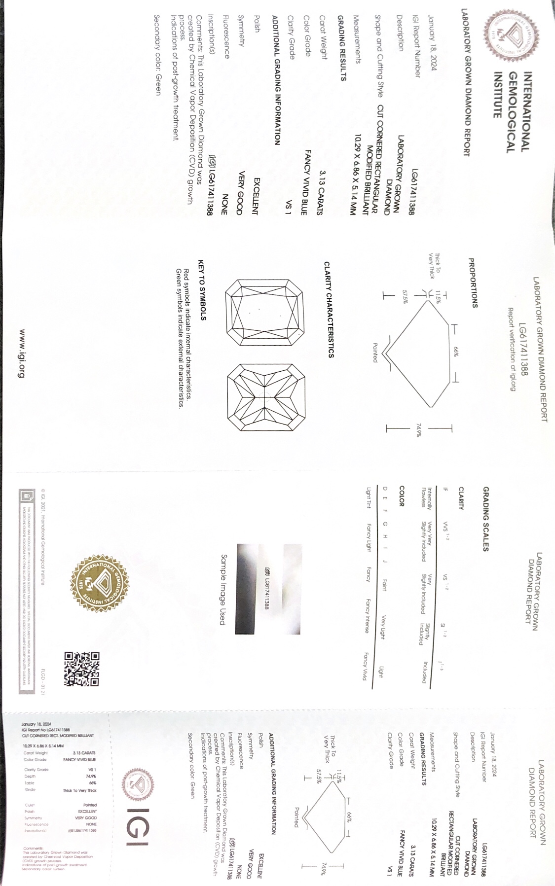 Messi Jewelry Raidant Cut Lab Diamond FANCY VIVID BLUE 3.13CT VS1 CVD LG617411388 23