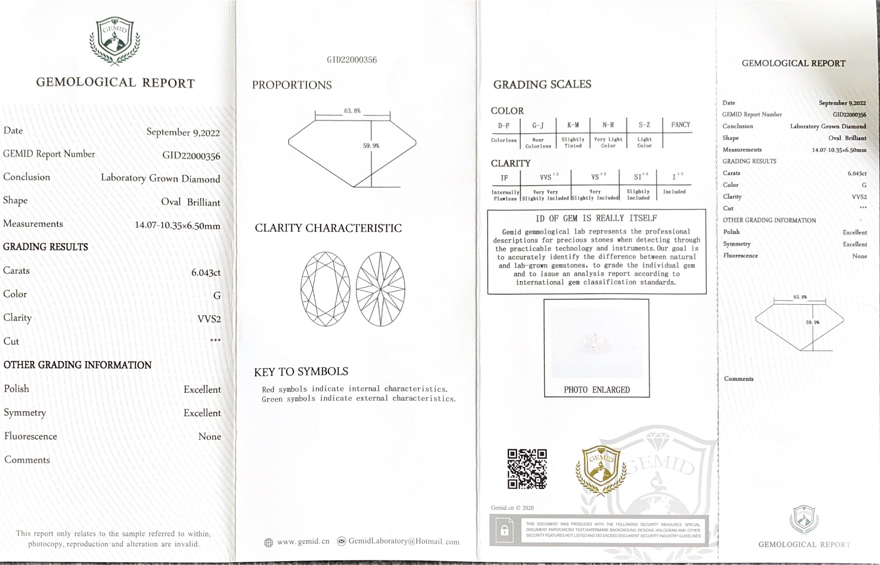 Lab Grown Diamond CVD GID22000356 0V 6.043CT G VS2 EX EX 7