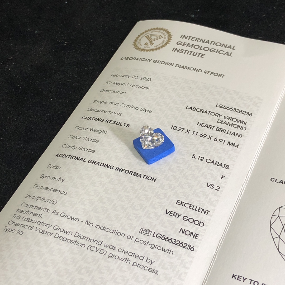 Lab Diamond CVD Heart Cut 5.12CT F VS2 EX VG LG566326236 | Messi Jewelry 7