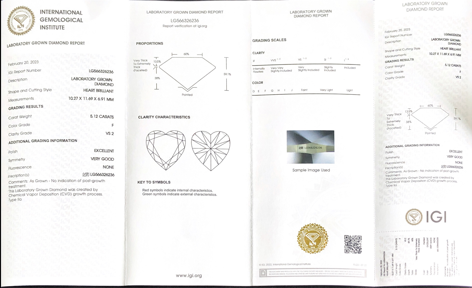 Lab Diamond CVD Heart Cut 5.12CT F VS2 EX VG LG566326236 | Messi Jewelry 8