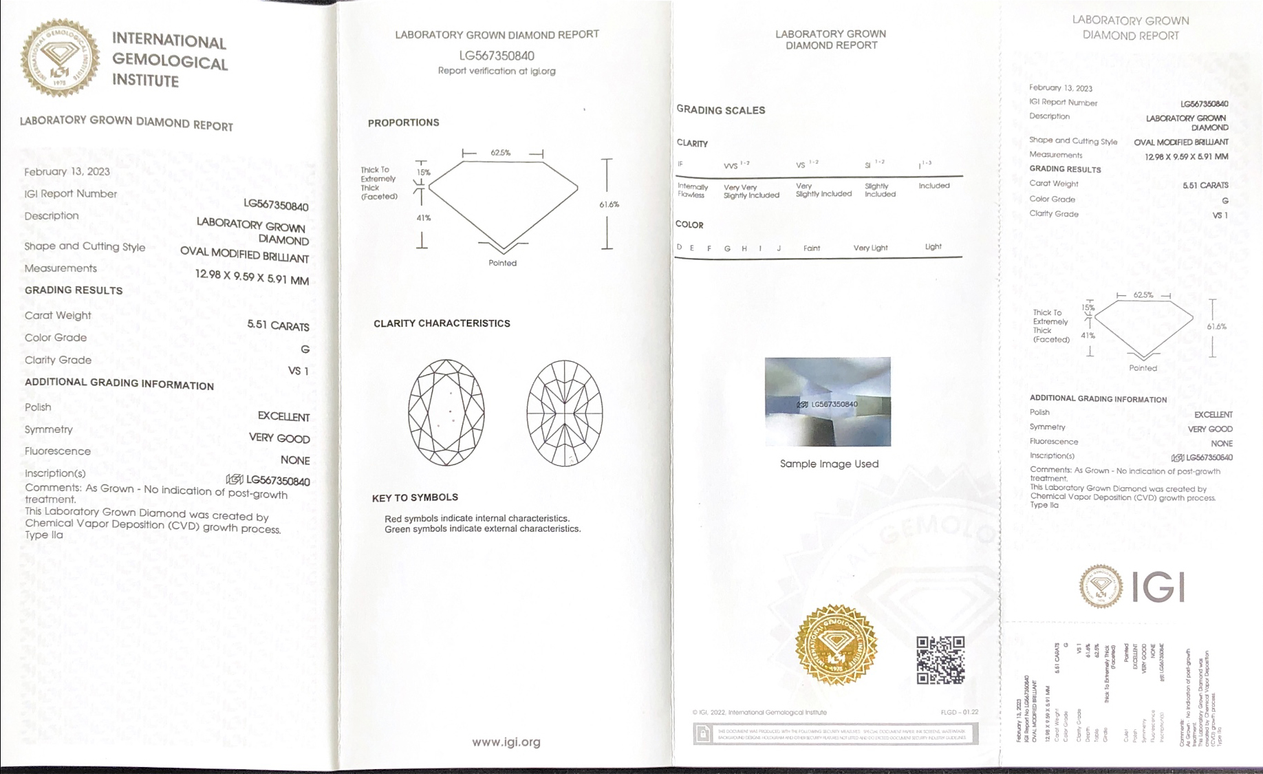Oval  5.51CT G VS1 EX VG  LG567350840 IGI Lab Grown Diamond 8