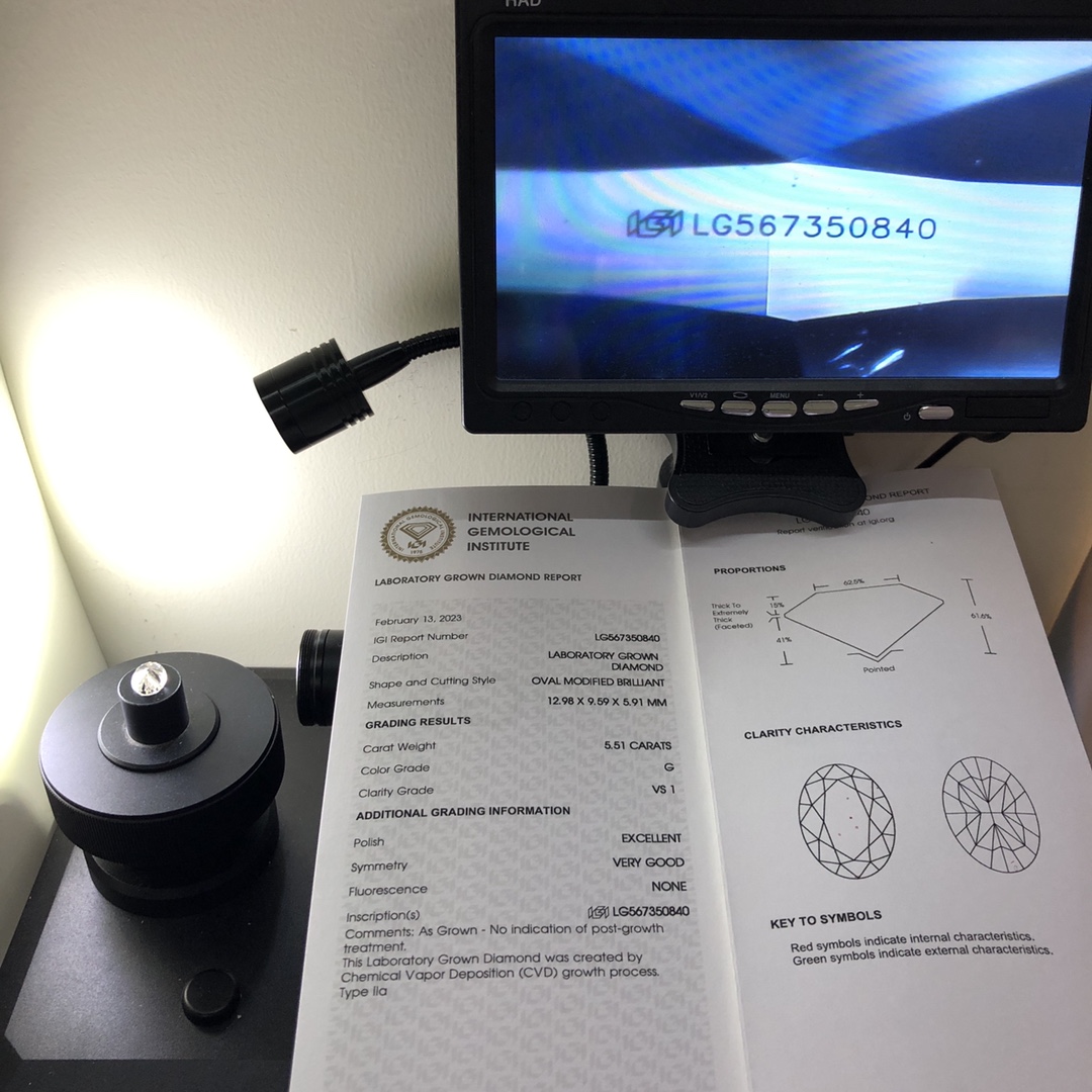 Oval  5.51CT G VS1 EX VG  LG567350840 IGI Lab Grown Diamond 12