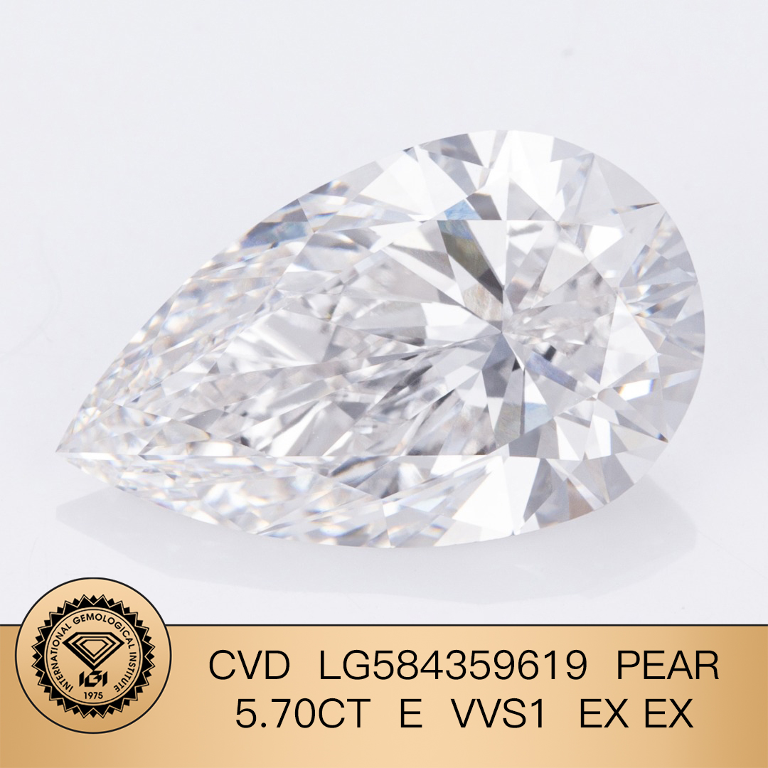  Quality IGI Pear 5.70CT E VS1 Lab Grown Diamond EX EX CVD LG584359619 Manufacturer | Messi Jewelry 