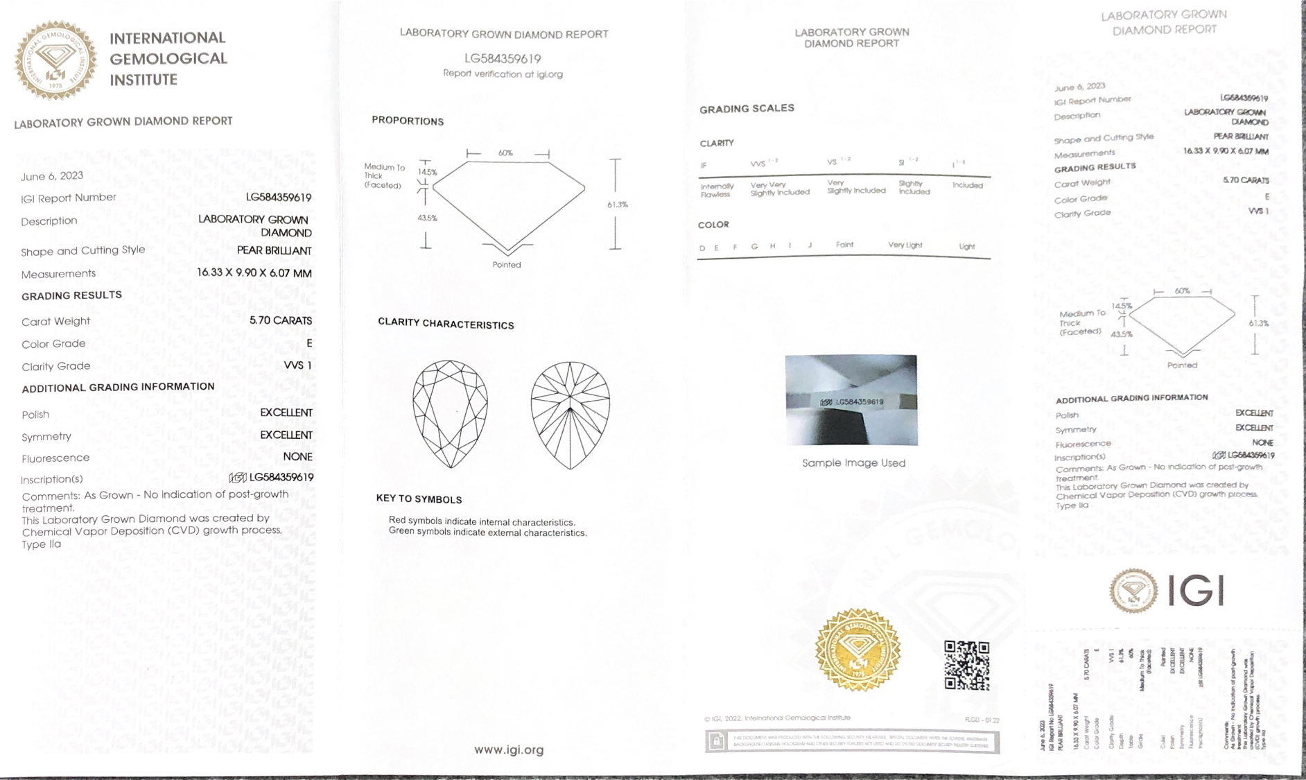 IGI Pear 5.70CT E VS1 Lab Grown Diamond EX EX CVD LG584359619 | Messi Alahas 13