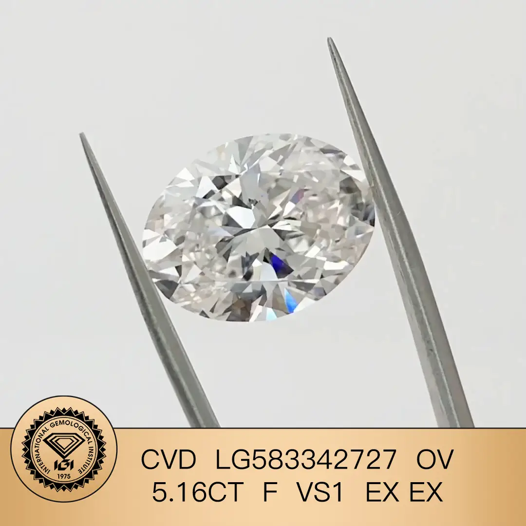 Diamond Grown White White Oval IGI 5.16ct f vs1 CVD LG583342727 Ex Ex 1
