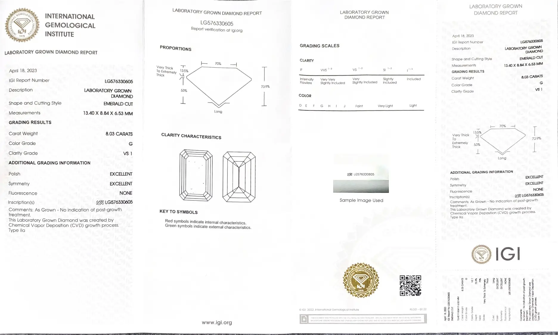 IGI Certified Lab Grown Diamond Grader - 8.03CT Emerald Cut 2