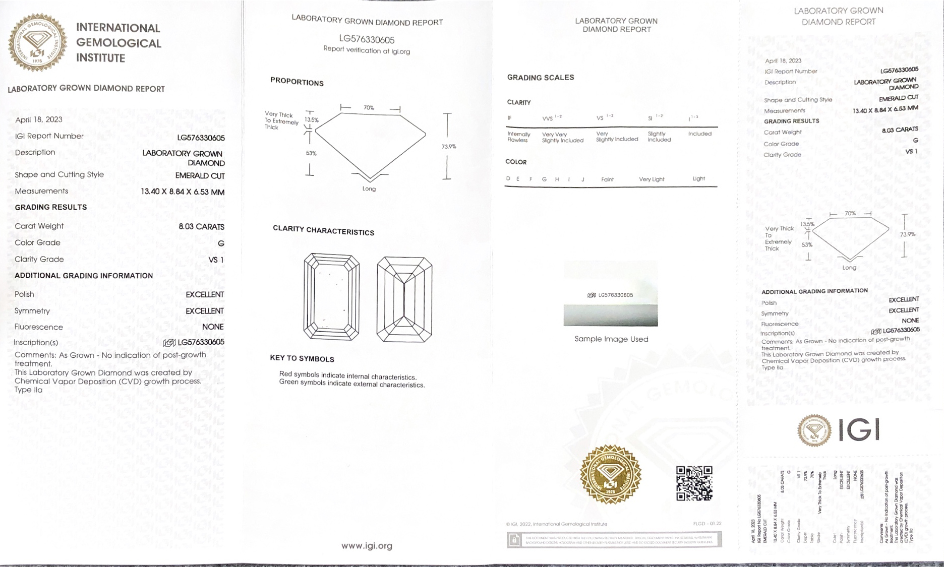 IGI Certified Lab Grown Diamond Grader - 8.03CT Emerald Cut 13