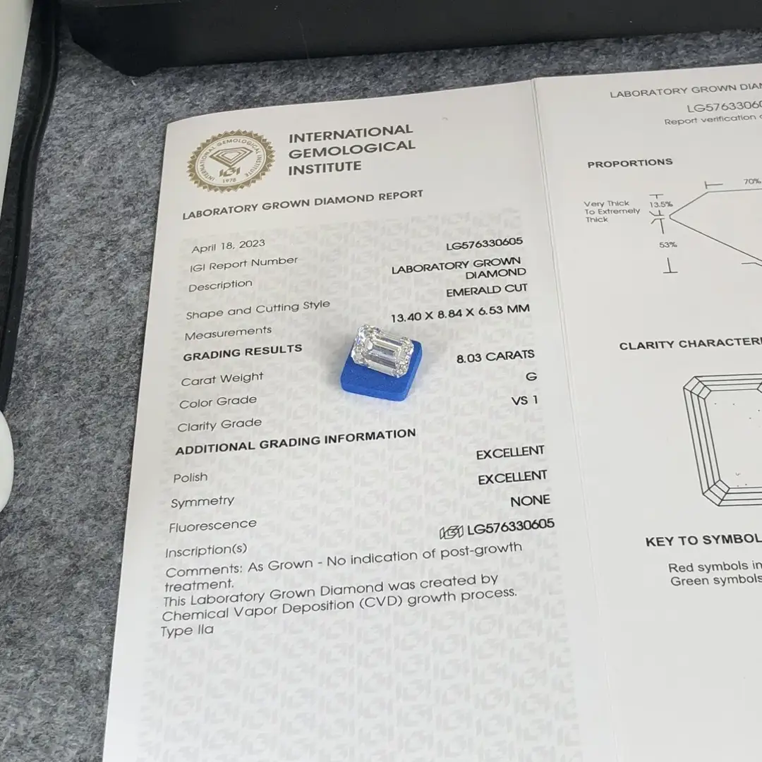 IGI Certified Lab Grown Diamond Grader - 8.03CT Emerald Cut 4