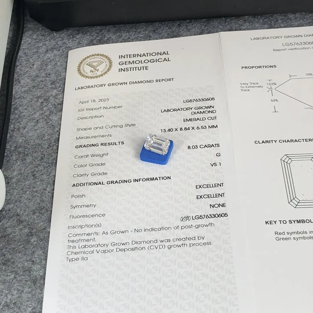 IGI Certified Lab Grown Diamond Grader - 8.03CT Emerald Cut 4