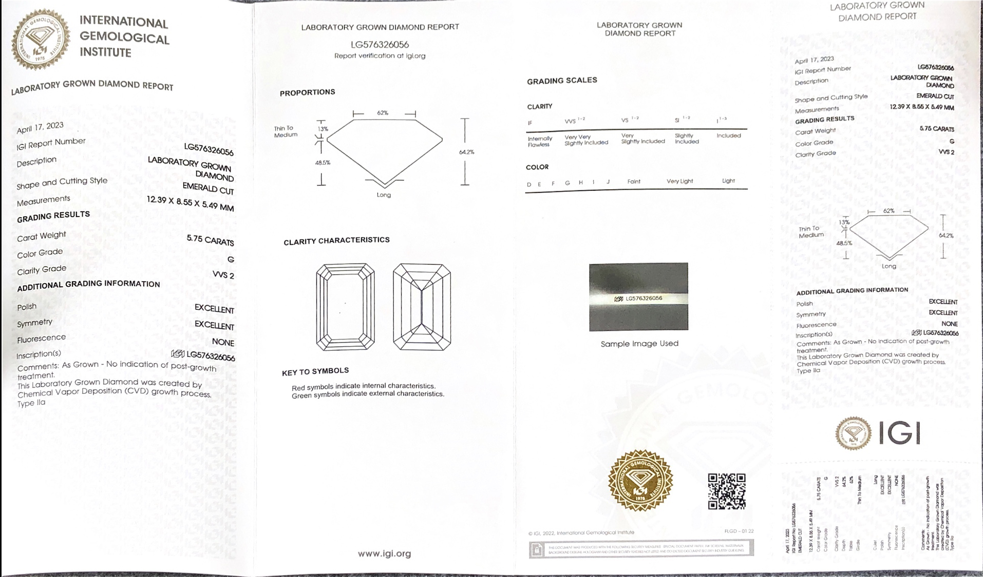 IGI Emerald 5.75CT G VVS2 EX EX White Lab Gitubo nga Diamond CVD LG576326056 8
