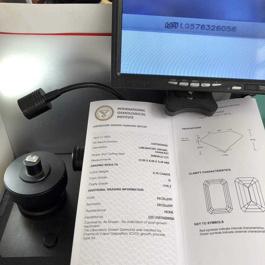 IGI Emerald 5.75CT G VVS2 EX EX White Lab Gitubo nga Diamond CVD LG576326056 12
