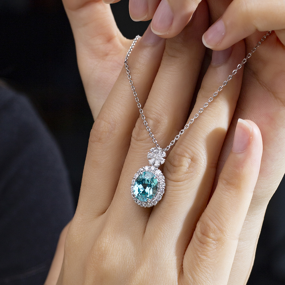 MSN-836 Lab Grown Gems Stone Halo Pendant Necklace Luxury Gold Alahas | Messi Alahas 8