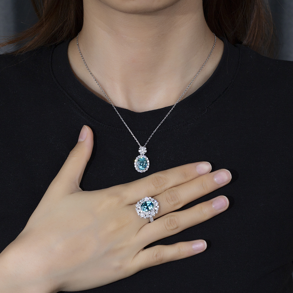 MSN-836 Lab Grown Gems Stone Halo Pendant Necklace Luxury Gold Alahas | Messi Alahas 9