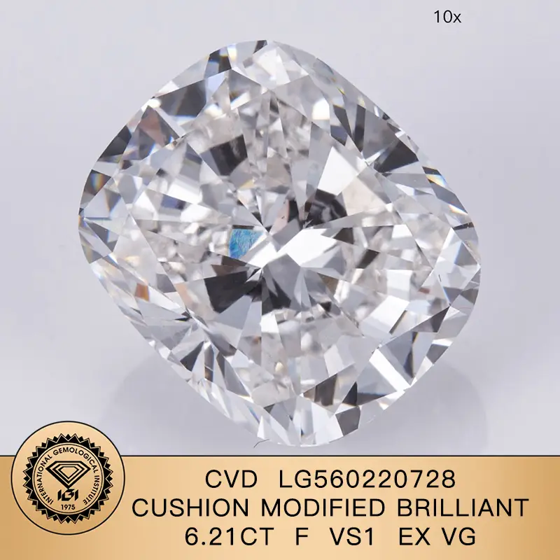 Cuscino da laboratorio modificato Brilliant 6.21ct CVD F vs1 EX VG LG560220728 | Gioielli Messi 1