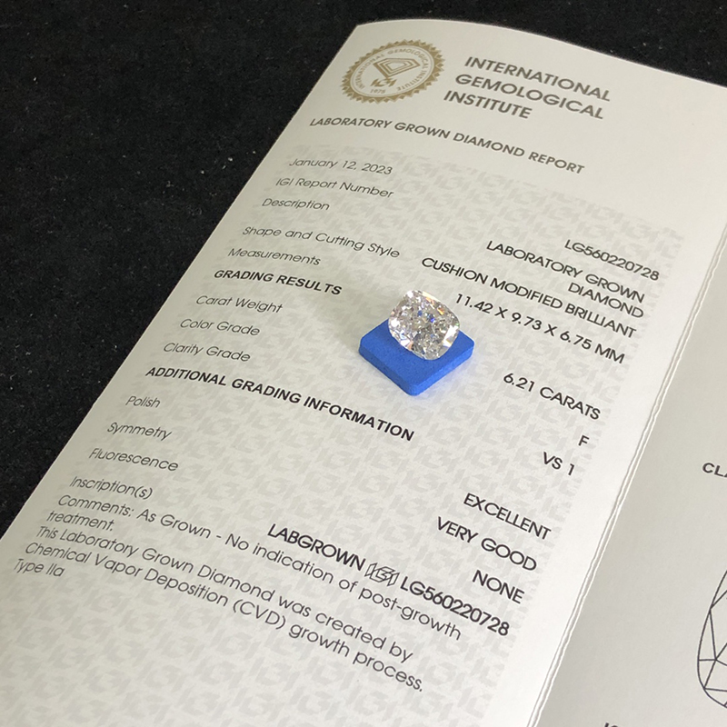 Lab Diamond Cushion Modified Brilliant 6.21CT CVD F VS1 EX VG LG560220728 | Messi Alahas 7