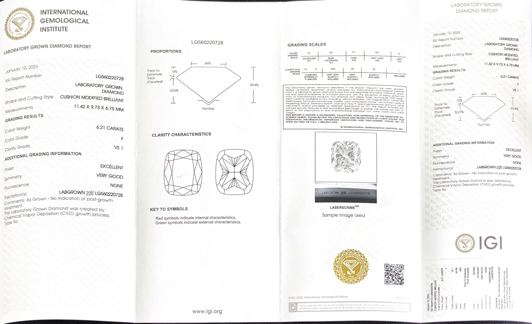 Lab Diamond Cushion Modified Brilliant 6.21CT CVD F VS1 EX VG LG560220728 | Messi Alahas 8