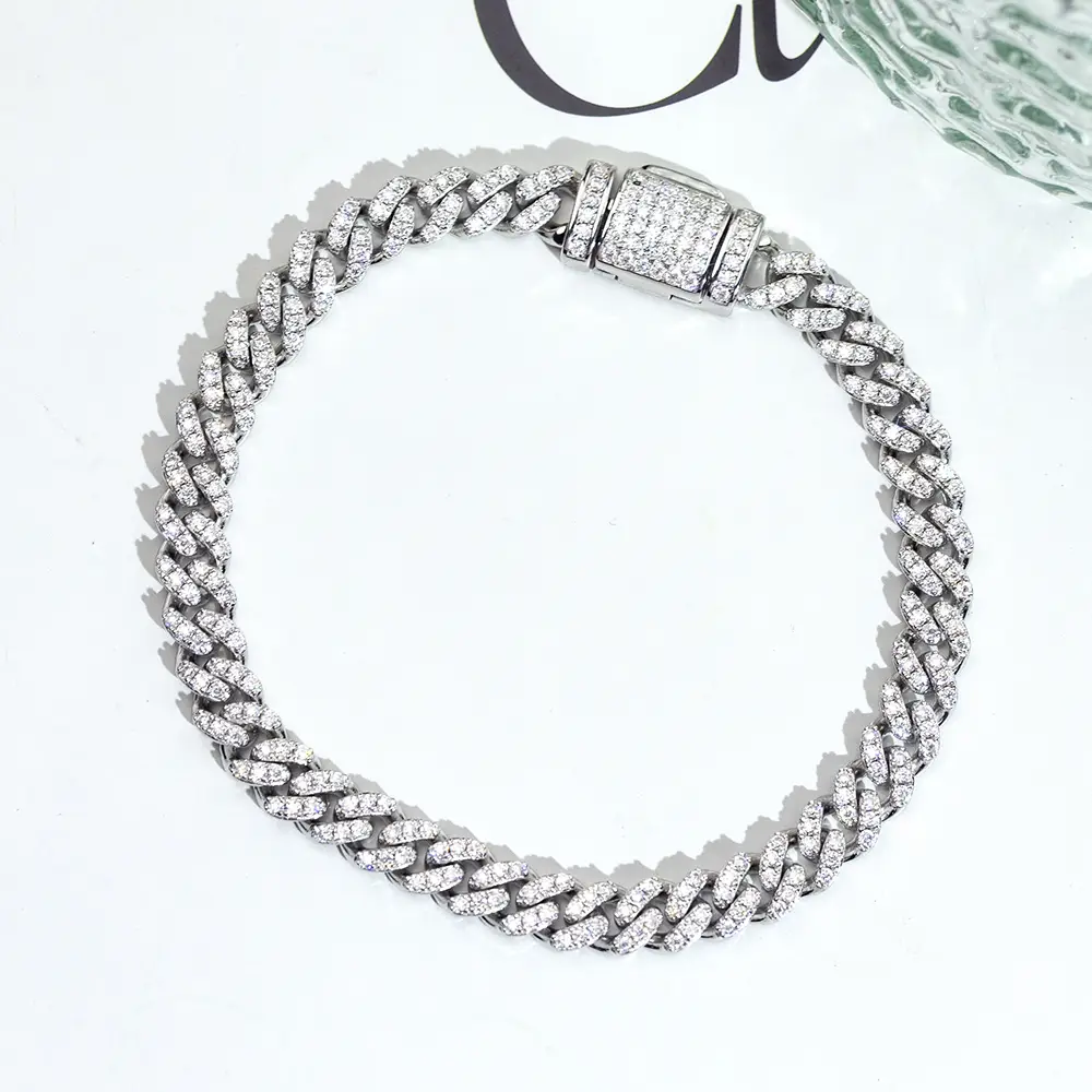 MSB-624 Bracciale cubano Custom Custom Bracciale Custom Crout White Lab 18K 1