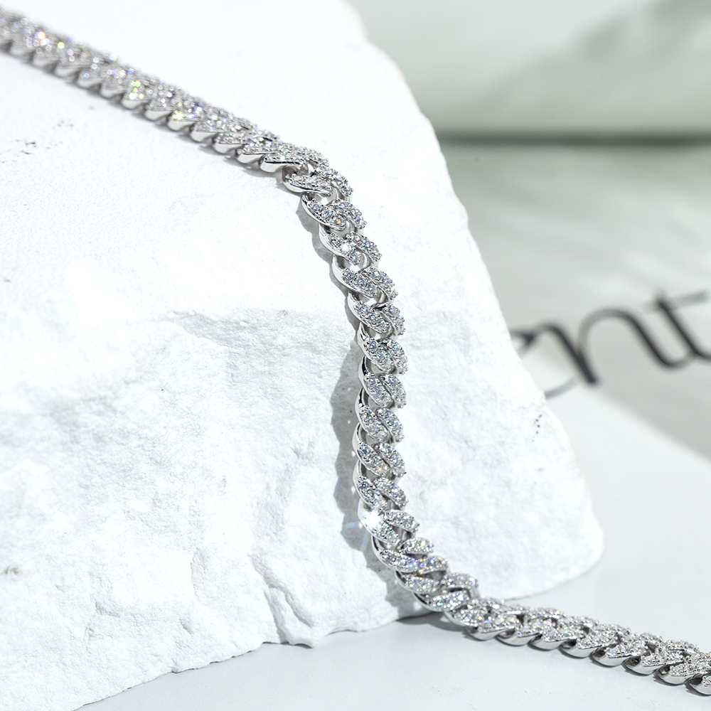 MSB-624 18K Puti nga Bulawan Lab Gitubo nga Diamond Custom Cuban nga Pulseras 10