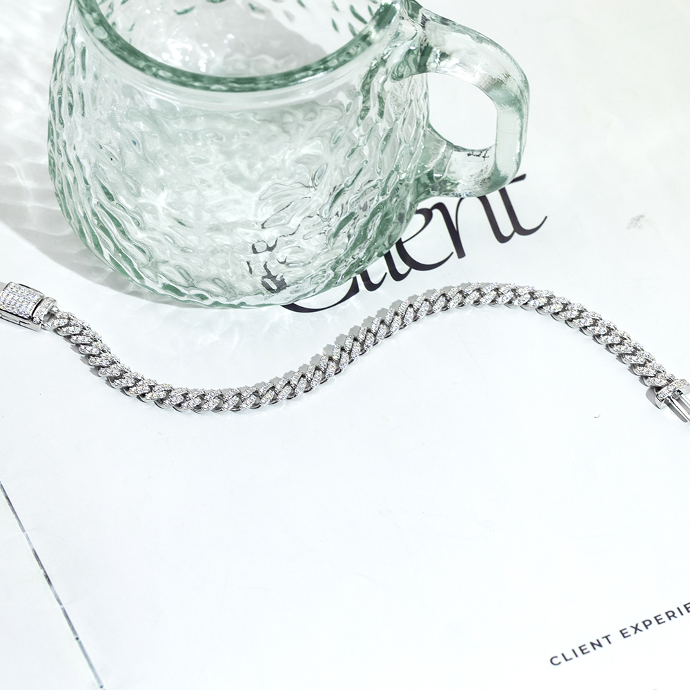 MSB-624 18K Puti nga Bulawan Lab Gitubo nga Diamond Custom Cuban nga Pulseras 9